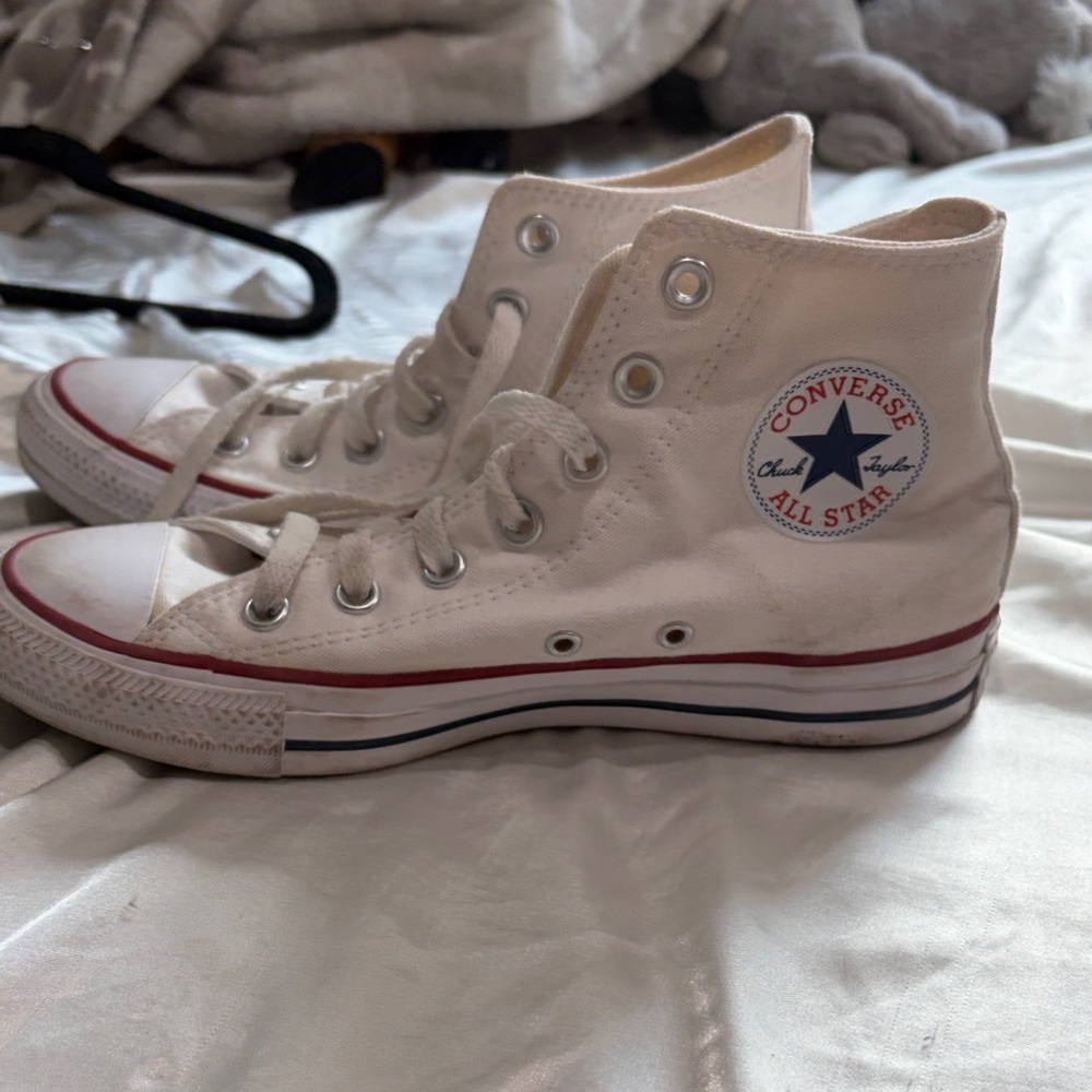 Converse High-Top Sneakers in Cream with Red Accents